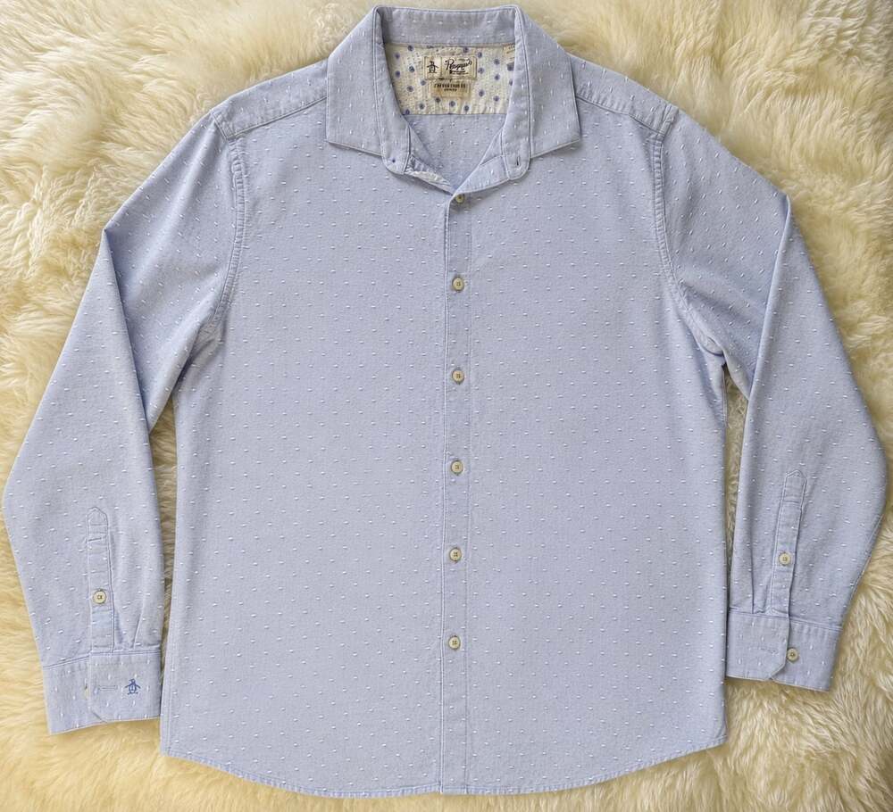 Original Penguin Men's Light Blue Dotted Long Sleeve Button-Up Shirt - Picture 3 of 4